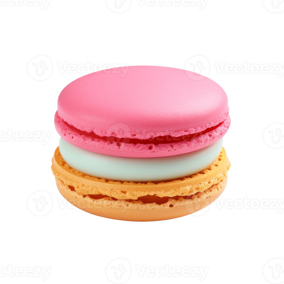 Colorful macaron dessert featuring pink and orange layers with cream filling png