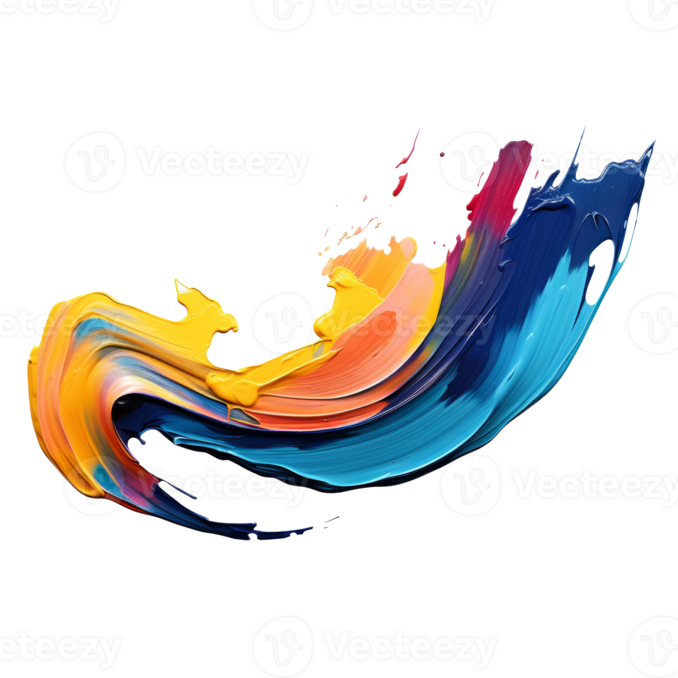 Colorful abstract paint splash with vibrant brushstroke on transparent background png