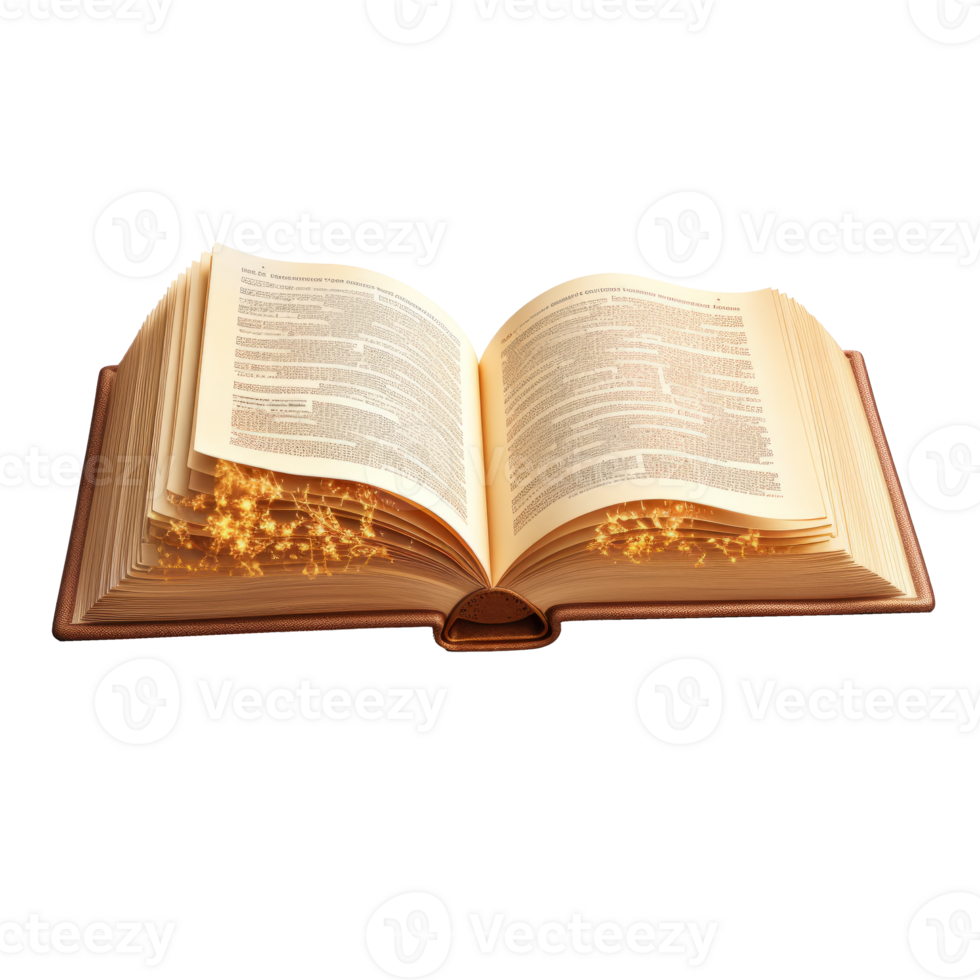 An open book with glowing pages symbolizing knowledge and imagination png
