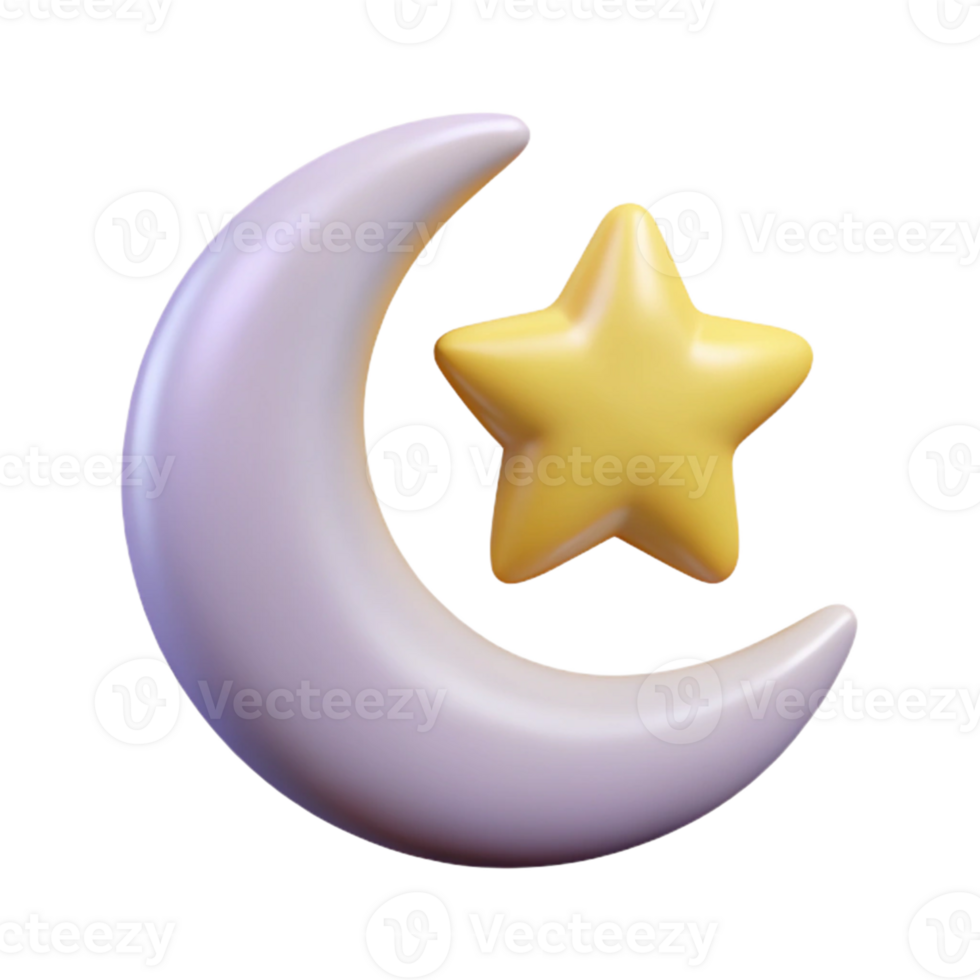 3D Render Crescent Moon and Star png