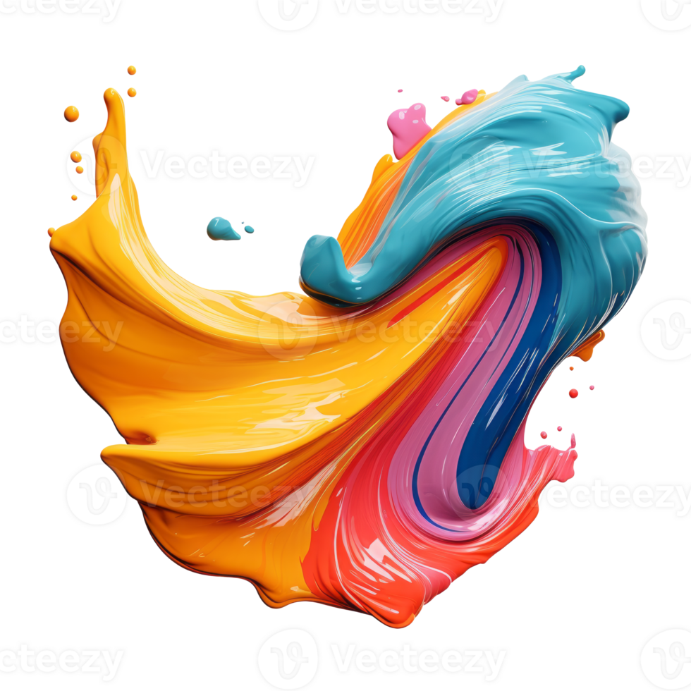Colorful paint splash creating an abstract artistic swirl on transparent background png