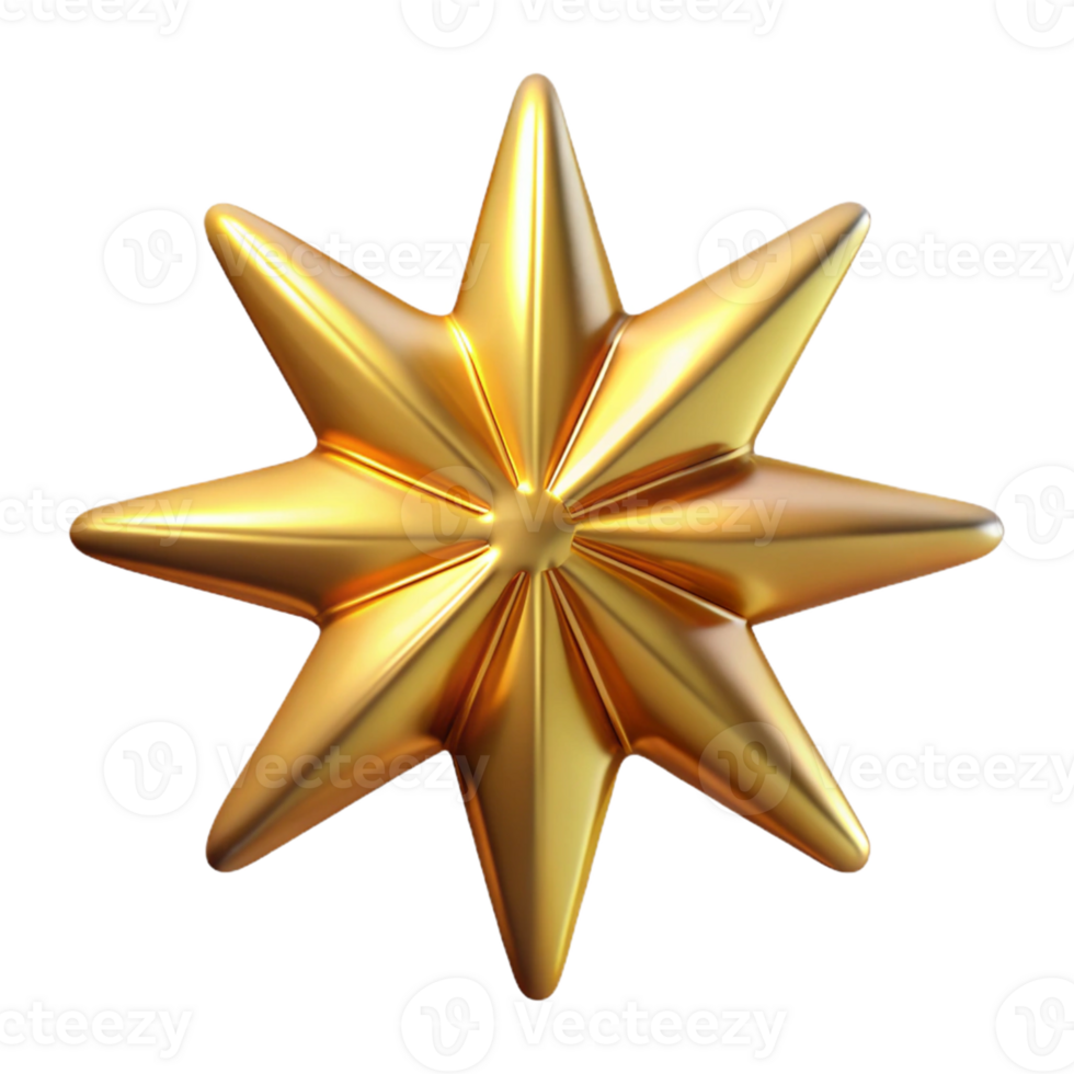 Golden Eight-Pointed Star 3D Render png