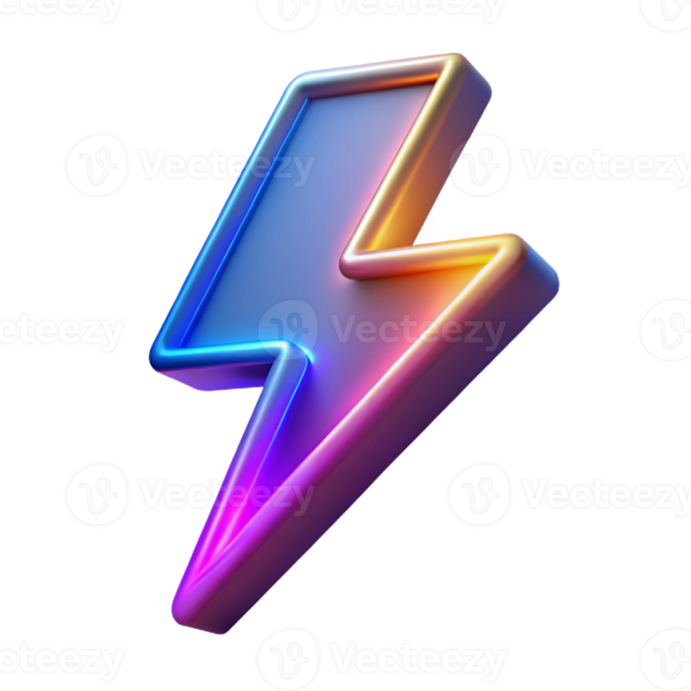 3D Neon Lightning Bolt Illustration png