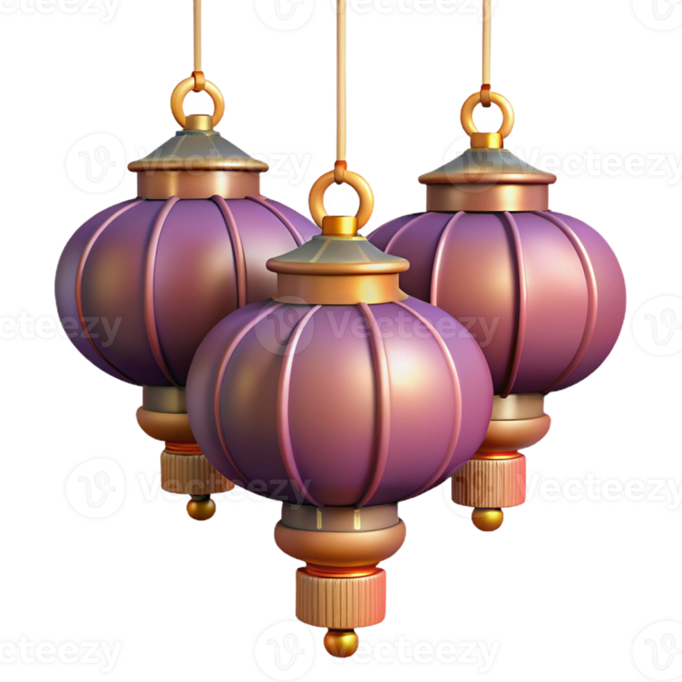 3D Render Purple Lanterns Illustration png