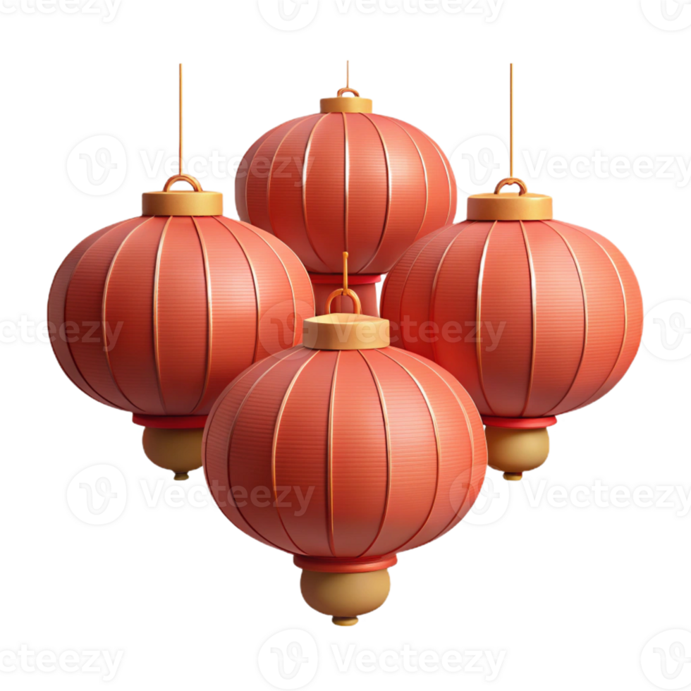 3D Render of Four Red Lanterns png