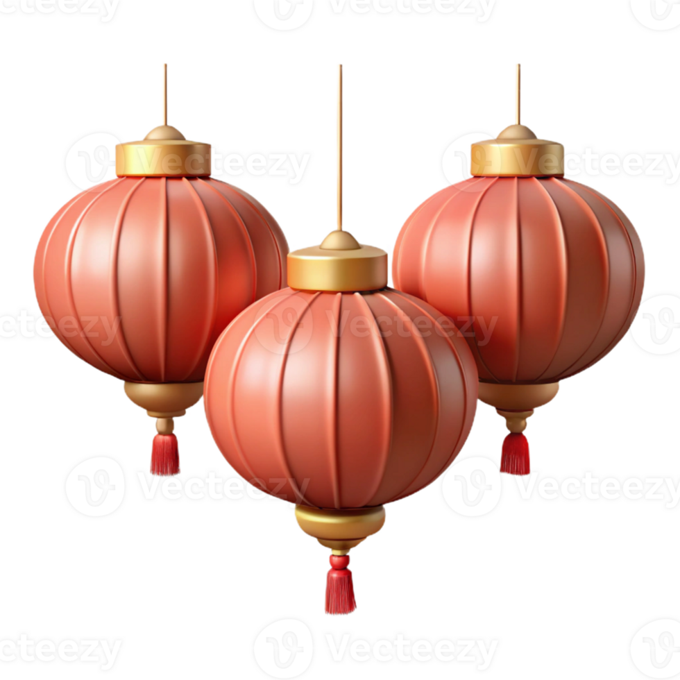 3D Render Red Lanterns Festive Illustration png