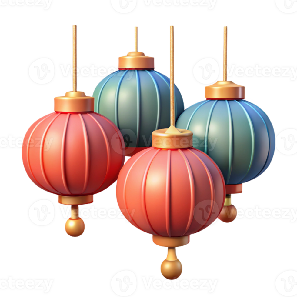 3D Render of Festive Hanging Lanterns png