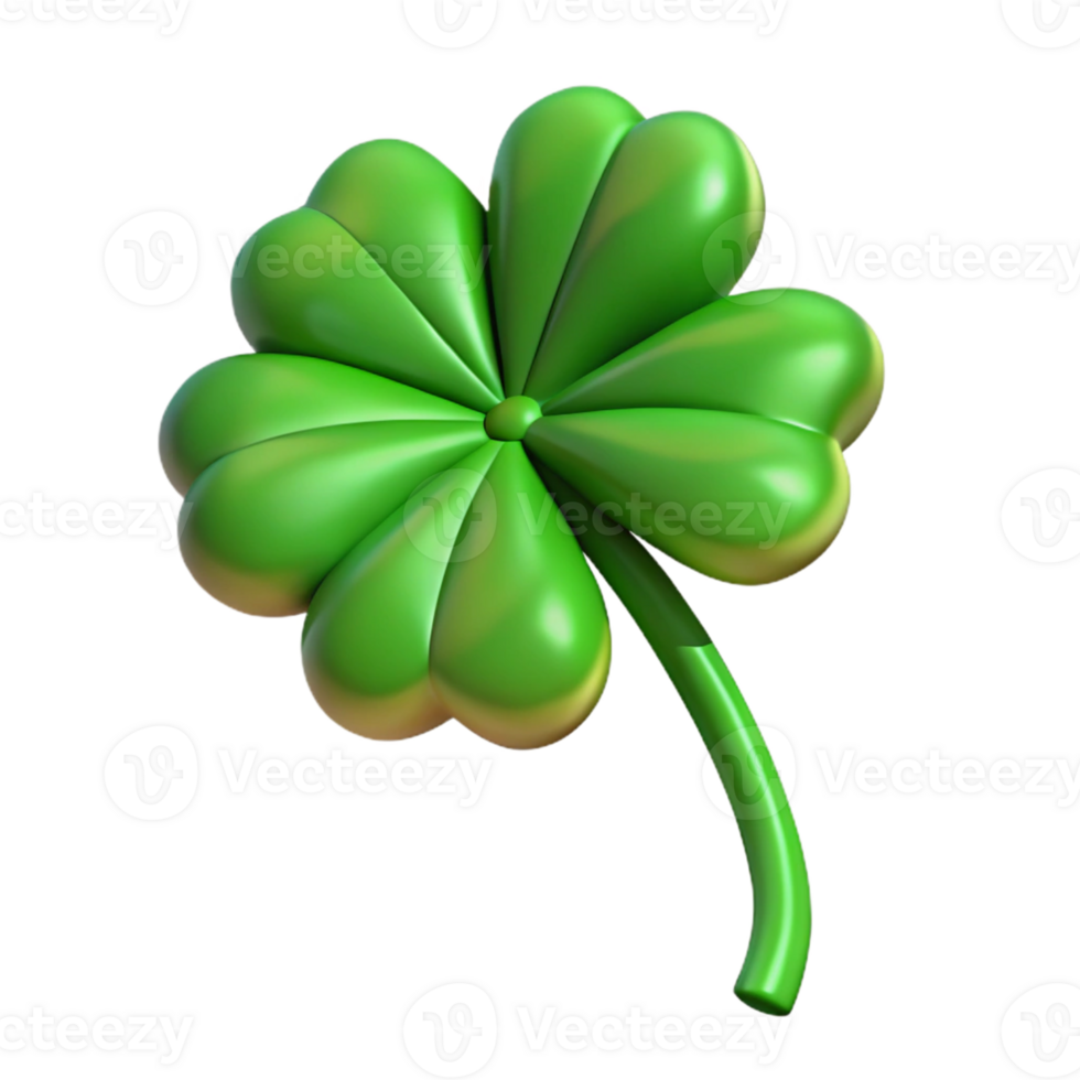 3D Render of a Four-Leaf Clover png