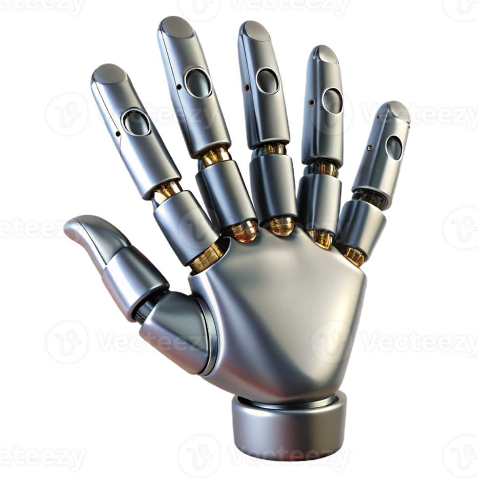 Metallic Robotic Hand 3D Render png