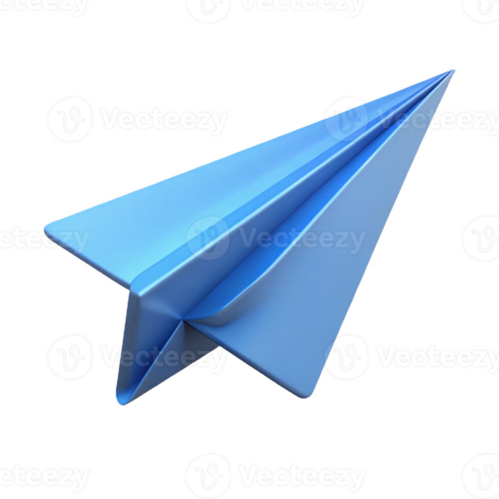 Blue Paper Airplane 3D Render png