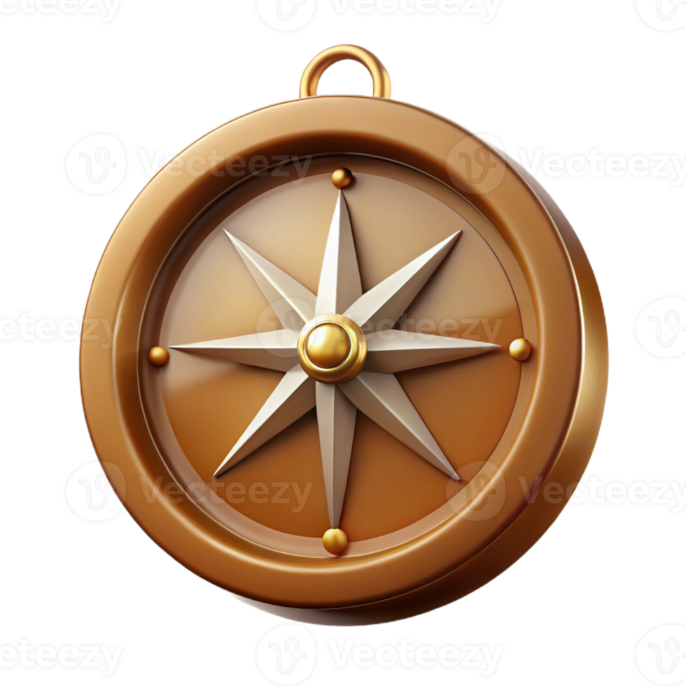 3D Compass Rose Illustration Gold Brown png