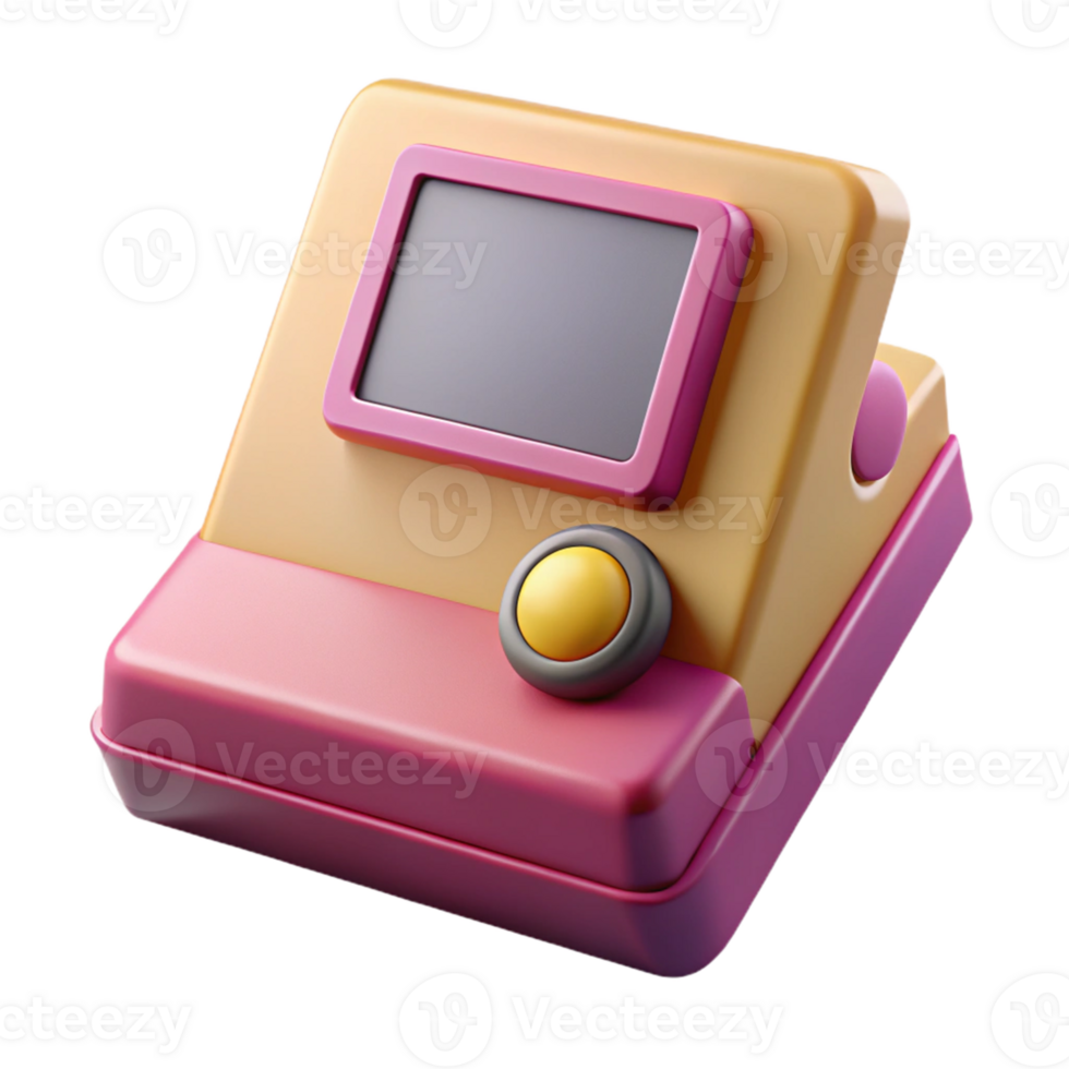 Pink and Yellow 3D Render of a Retro Handheld Device png