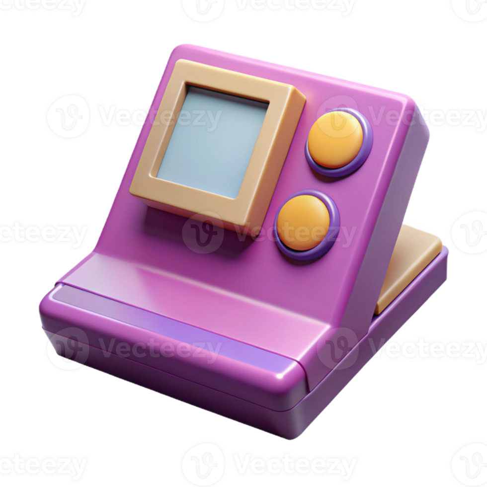 Purple Retro 3D Render of Handheld Game Console png