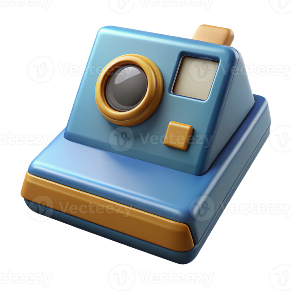 Blue and Orange 3D Instant Camera Illustration png