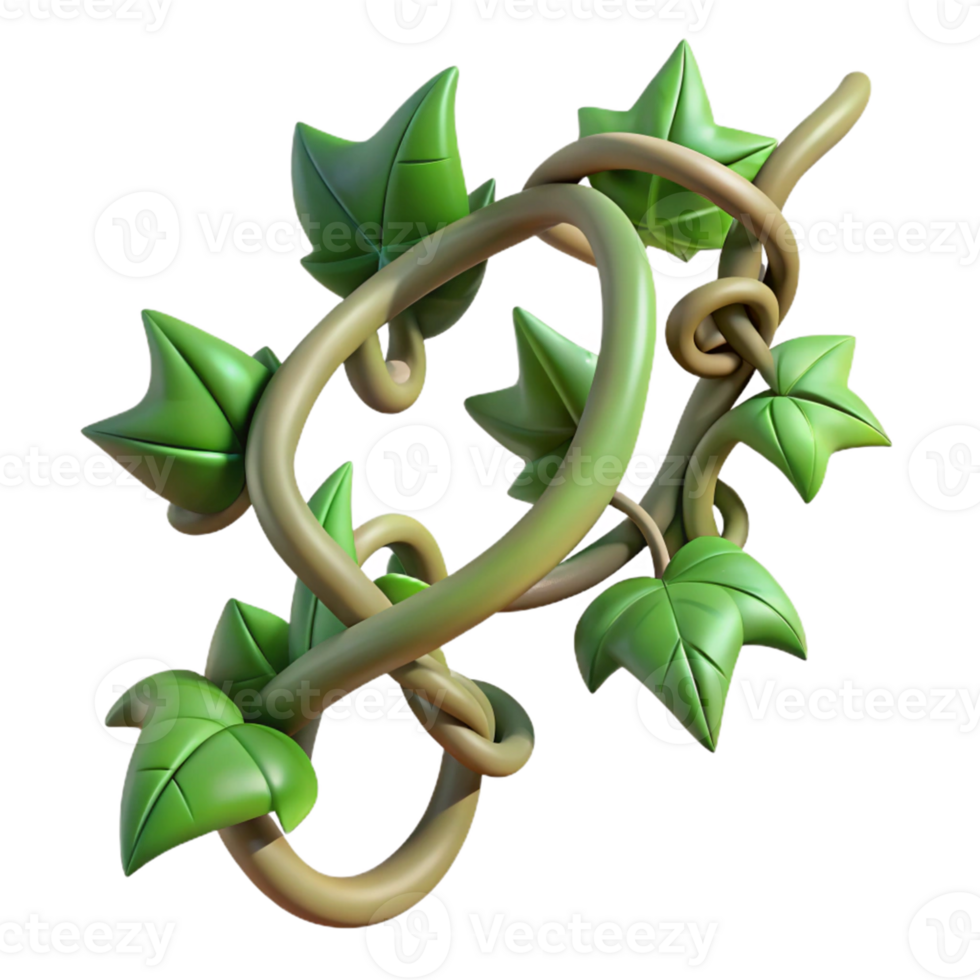 3D Twisted Vine with Green Leaves Illustration png