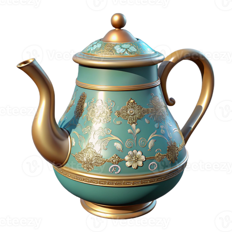 Ornate 3D Render of a Teapot png