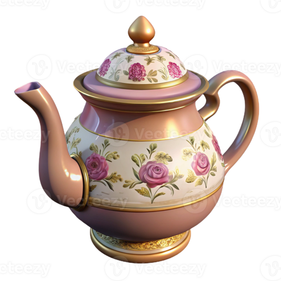 3D Render Pink Rose Teapot Illustration png