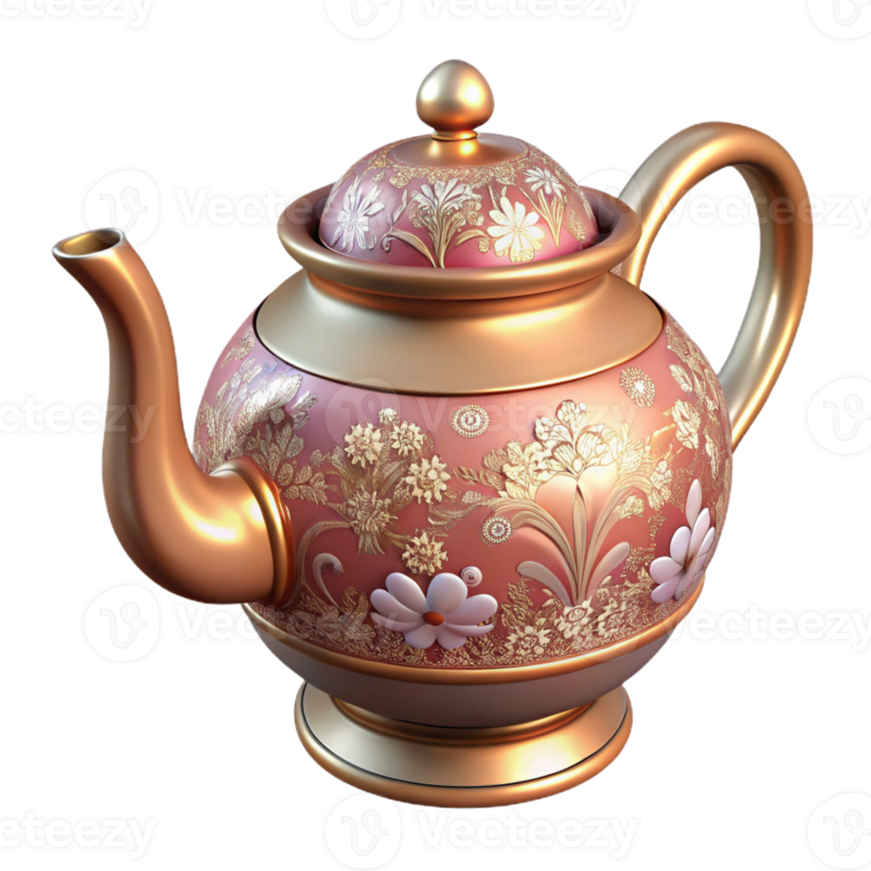 Ornate 3D Render of a Decorative Teapot png