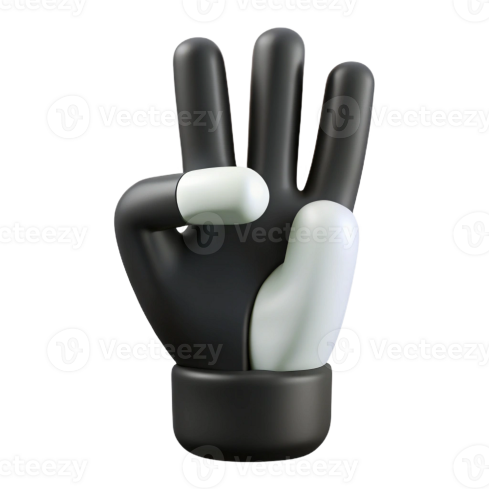 3D Render Black and White Hand Gesture png