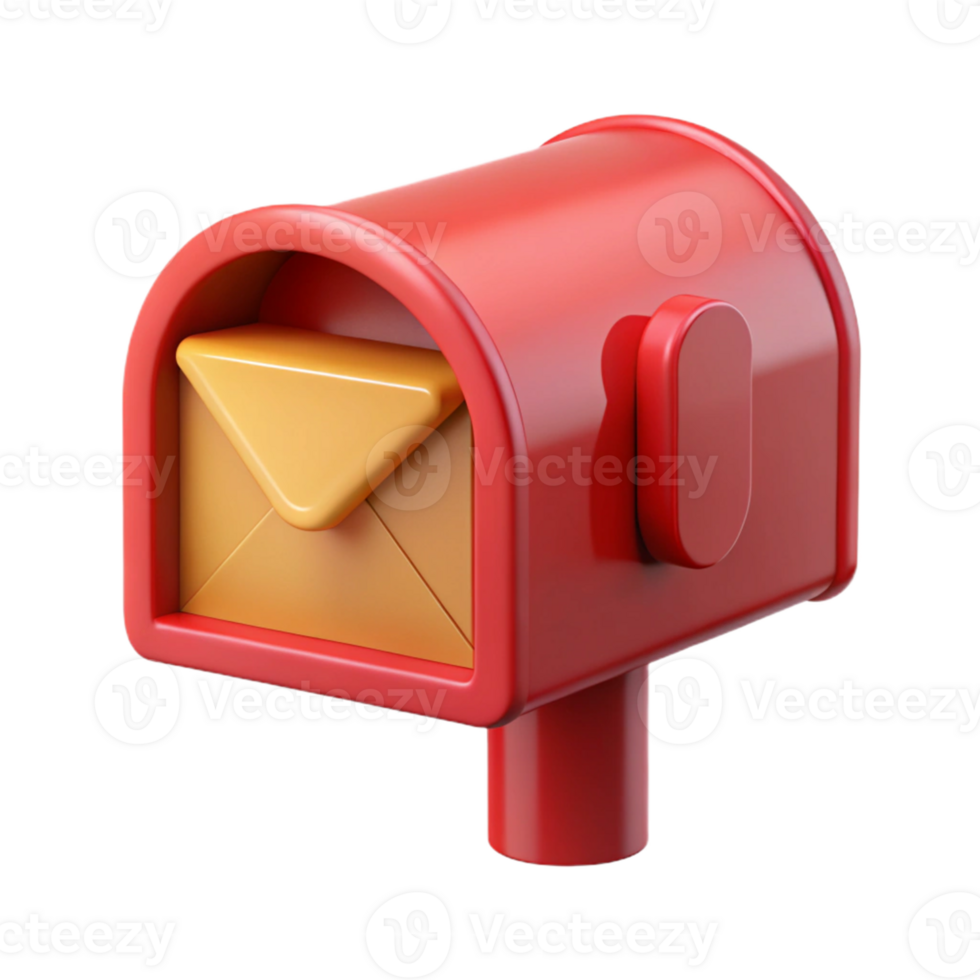 3D Render Red Mailbox with Envelope png