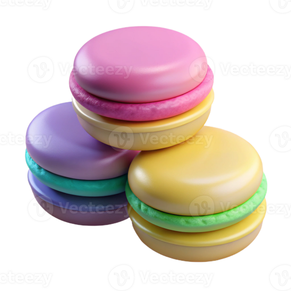 Colorful Macarons 3D Render png