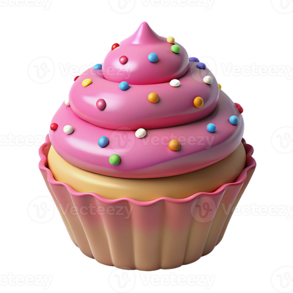 Pink Swirl Cupcake 3D Render png