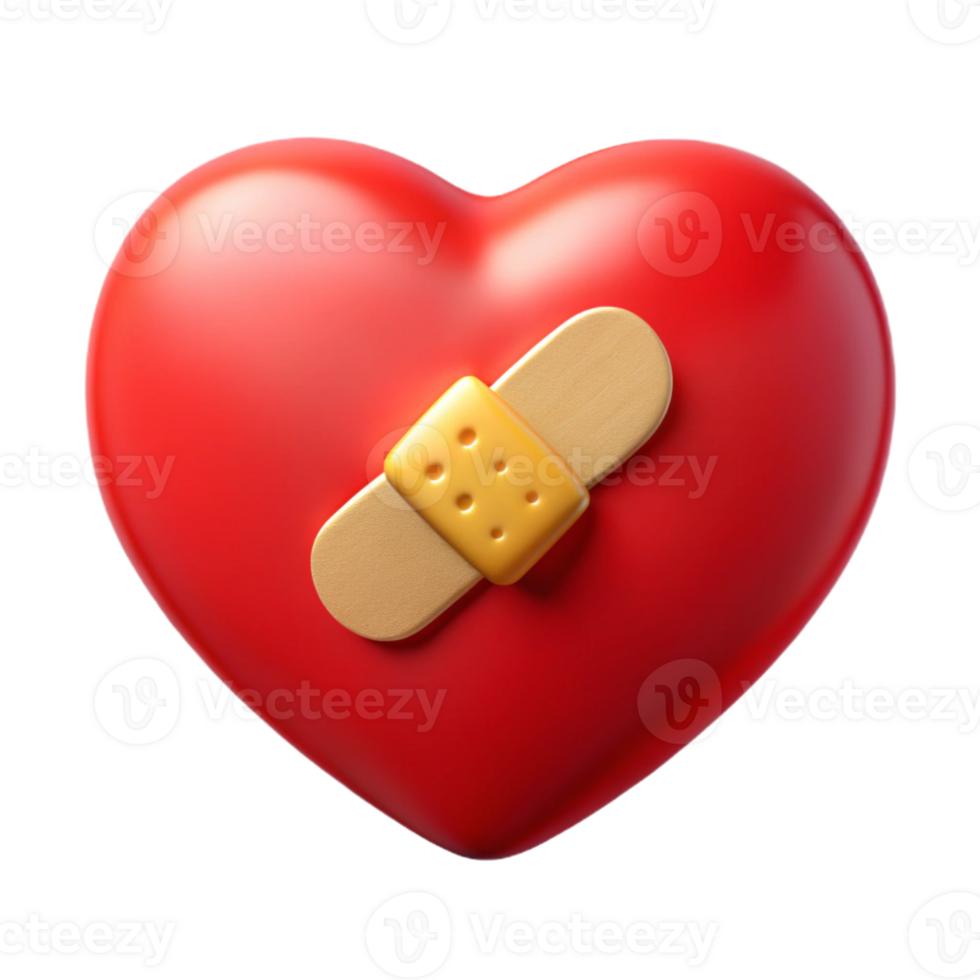 3D Render Red Heart Bandage Illustration png