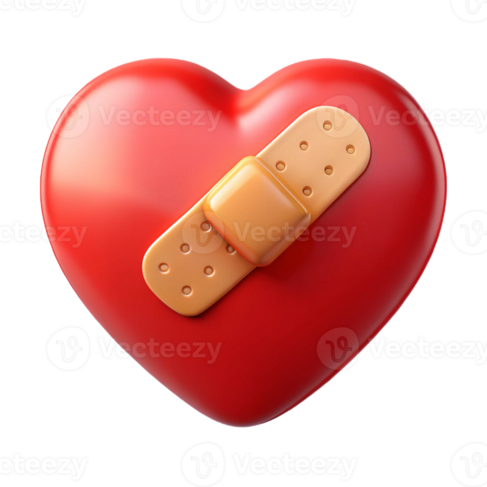 3D Render Red Heart with Bandage Illustration png