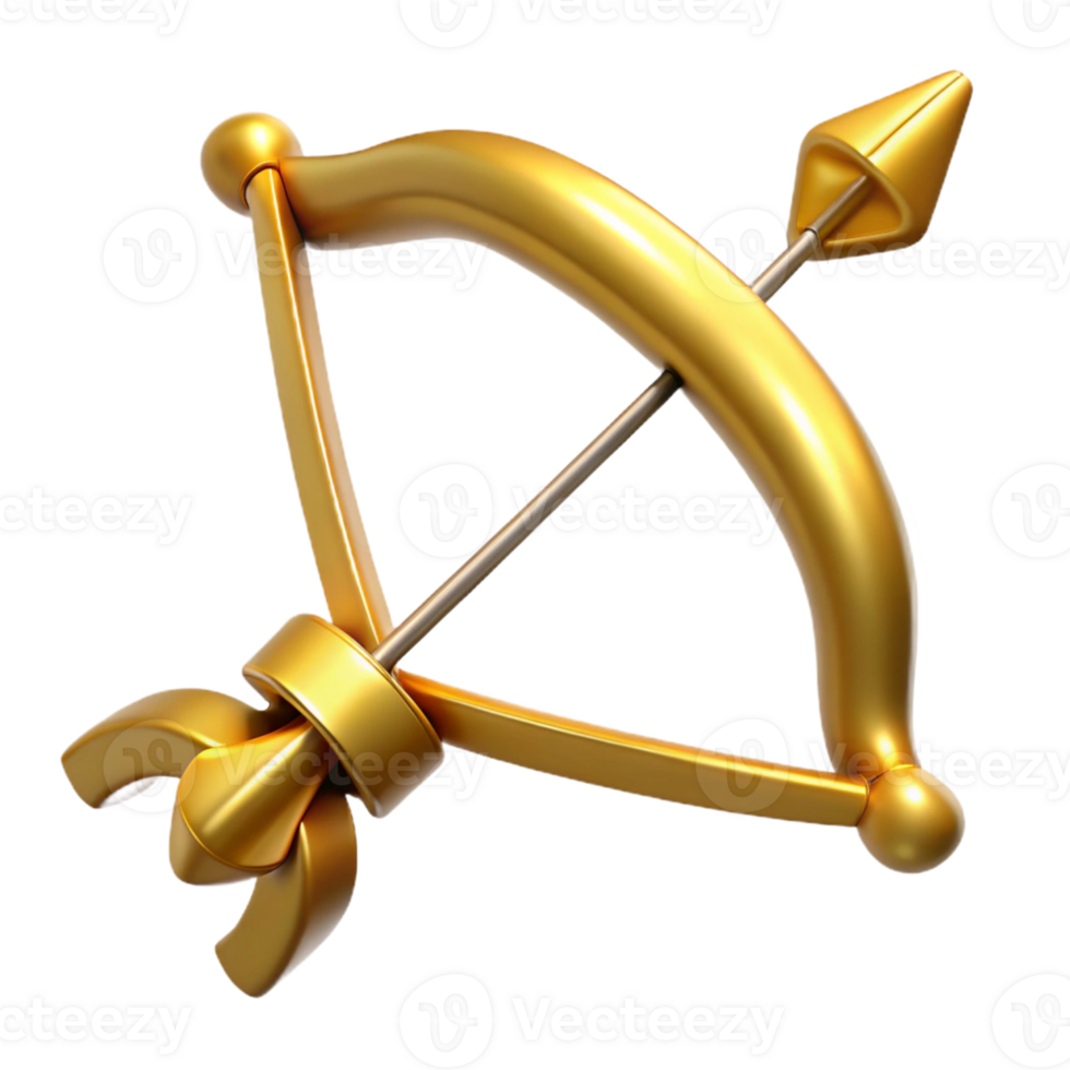 Golden Bow and Arrow 3D Render png