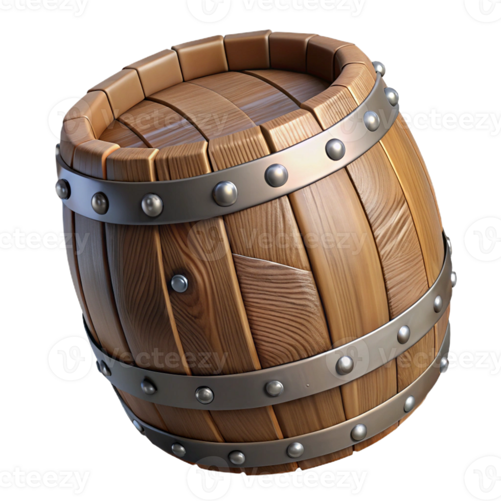 3D Wooden Barrel Illustration png
