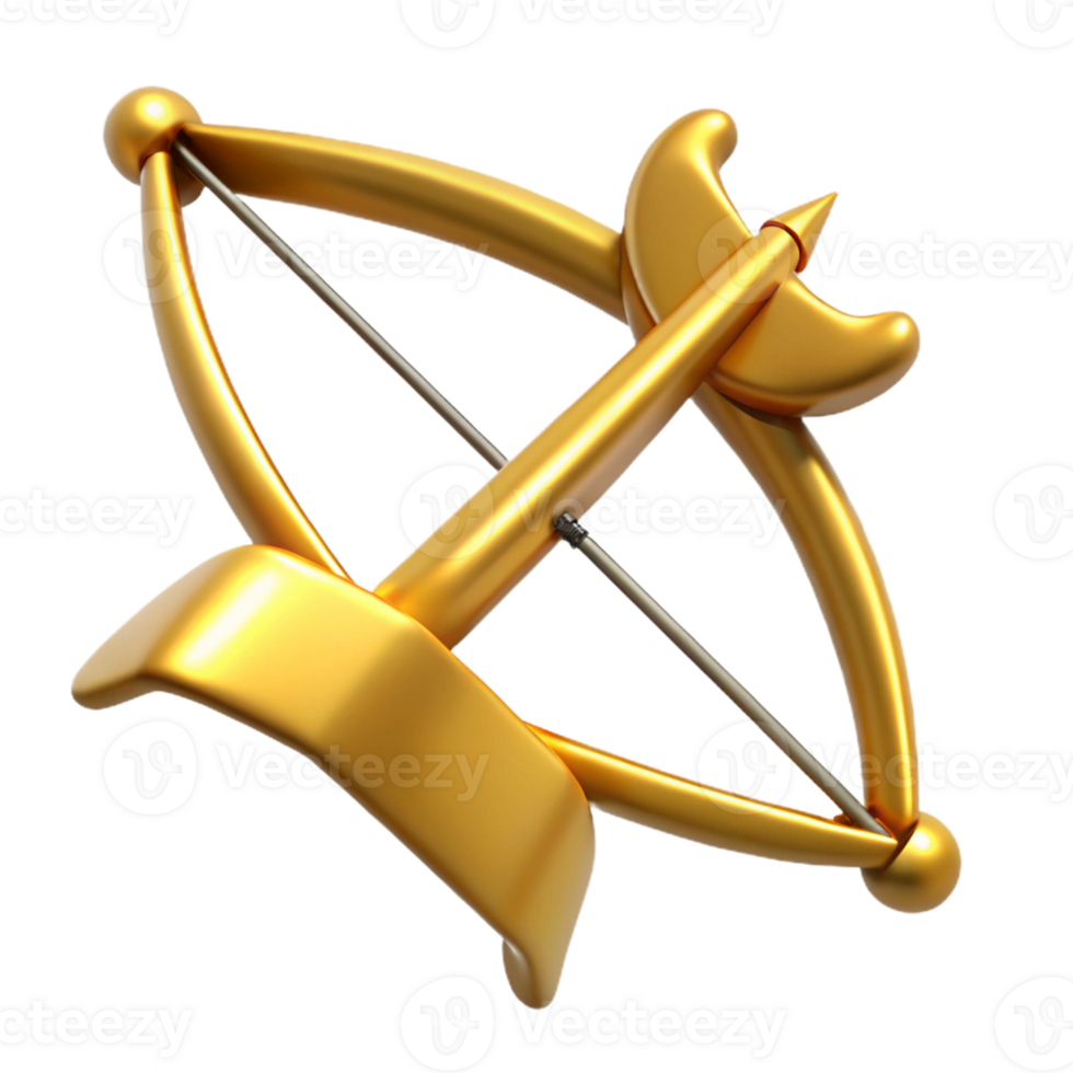 Golden 3D Bow and Arrow Illustration png