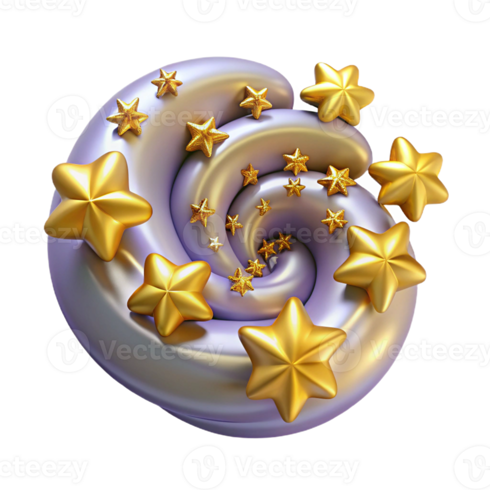 Whimsical 3D Render Golden Stars Spiral png
