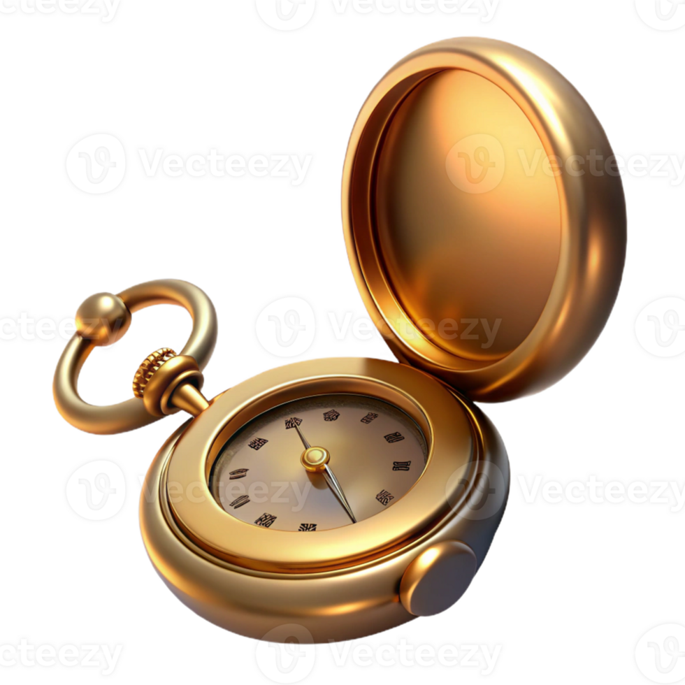 Golden Pocket Watch 3D Render png