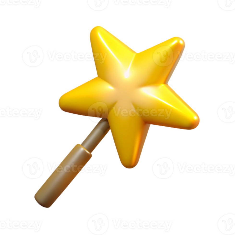 3D Golden Star Wand Illustration png