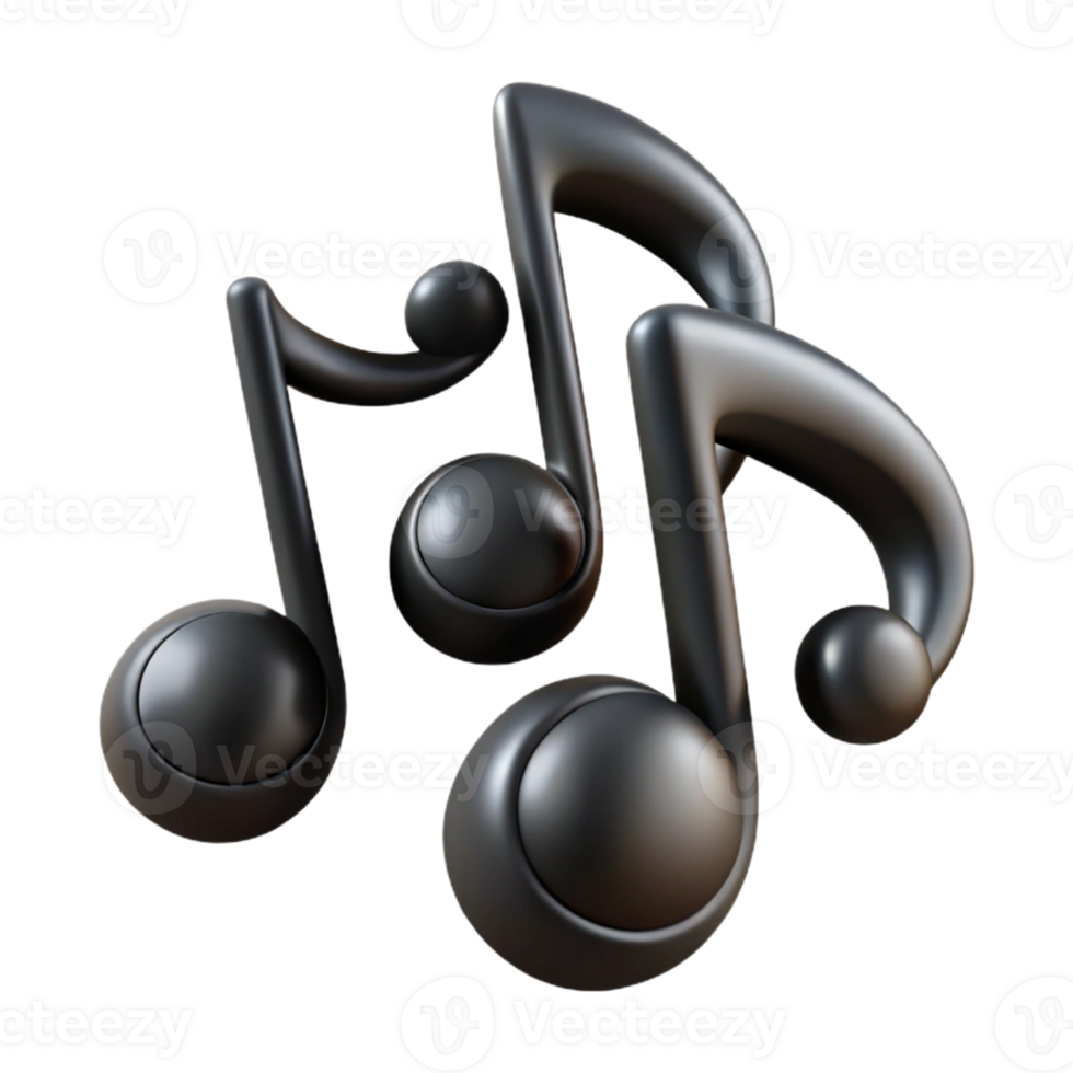 3D Render of Glossy Black Musical Notes png