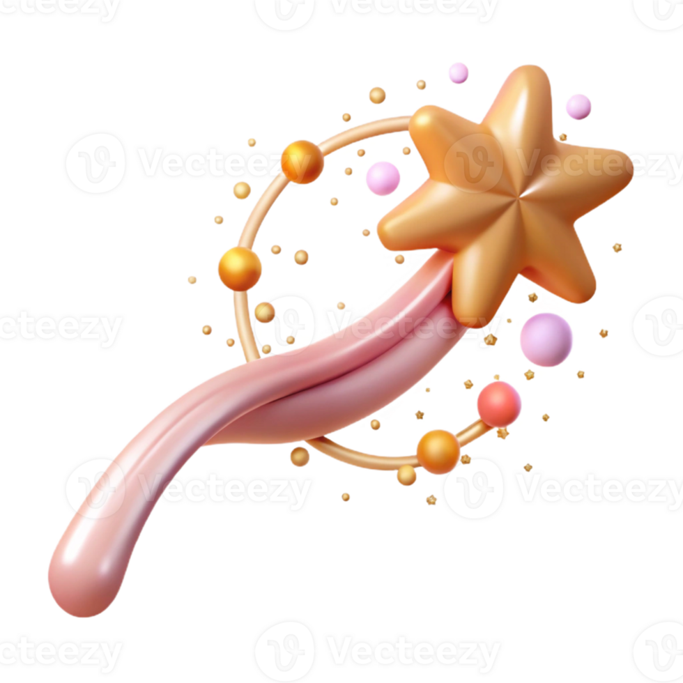 3D Illustration Golden Star and Pink Trail png