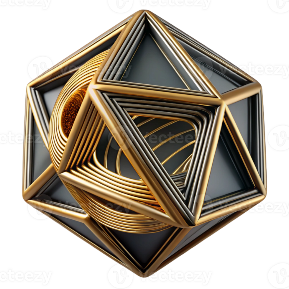 Abstract 3D Gold and Gray Geometric Structure png