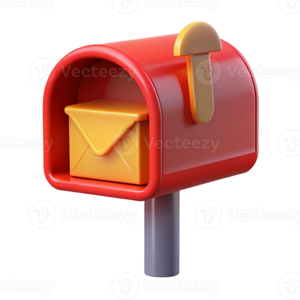 3D Mailbox Illustration Red Post Envelope png