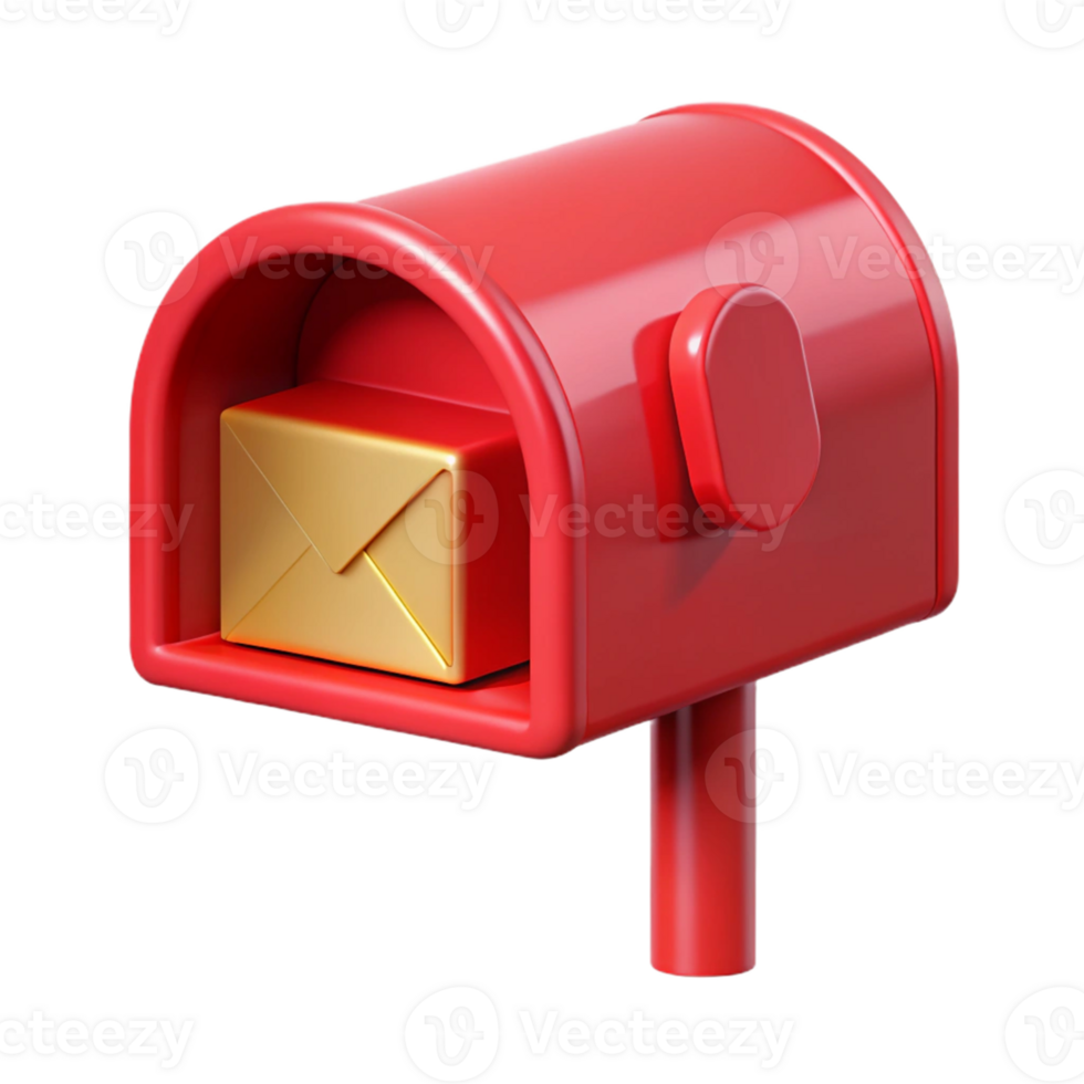 3D Red Mailbox Illustration with Golden Envelope png