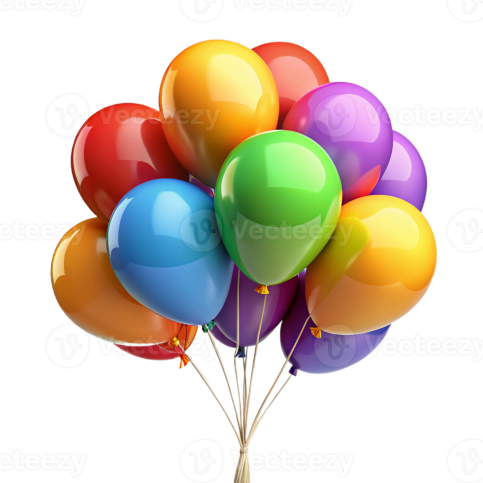 Colorful Balloons Bunch 3D Render png