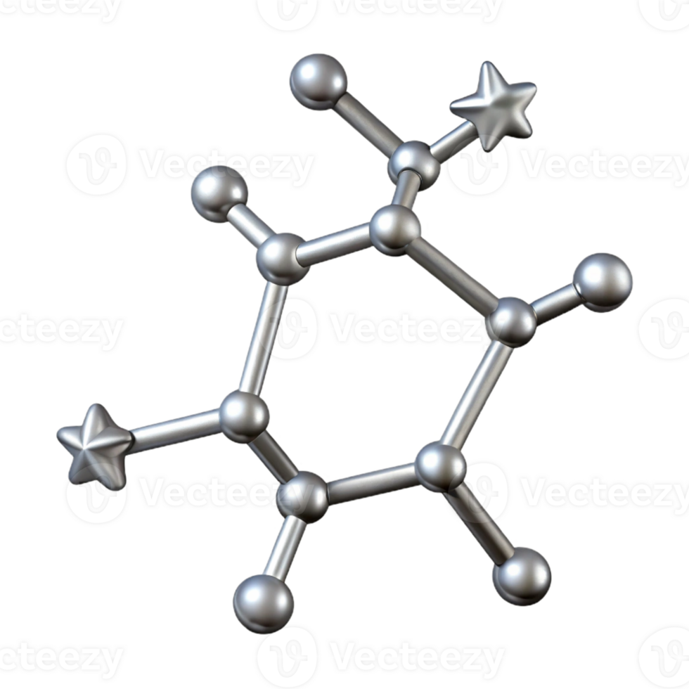 3D Metallic Molecular Structure with Stars png