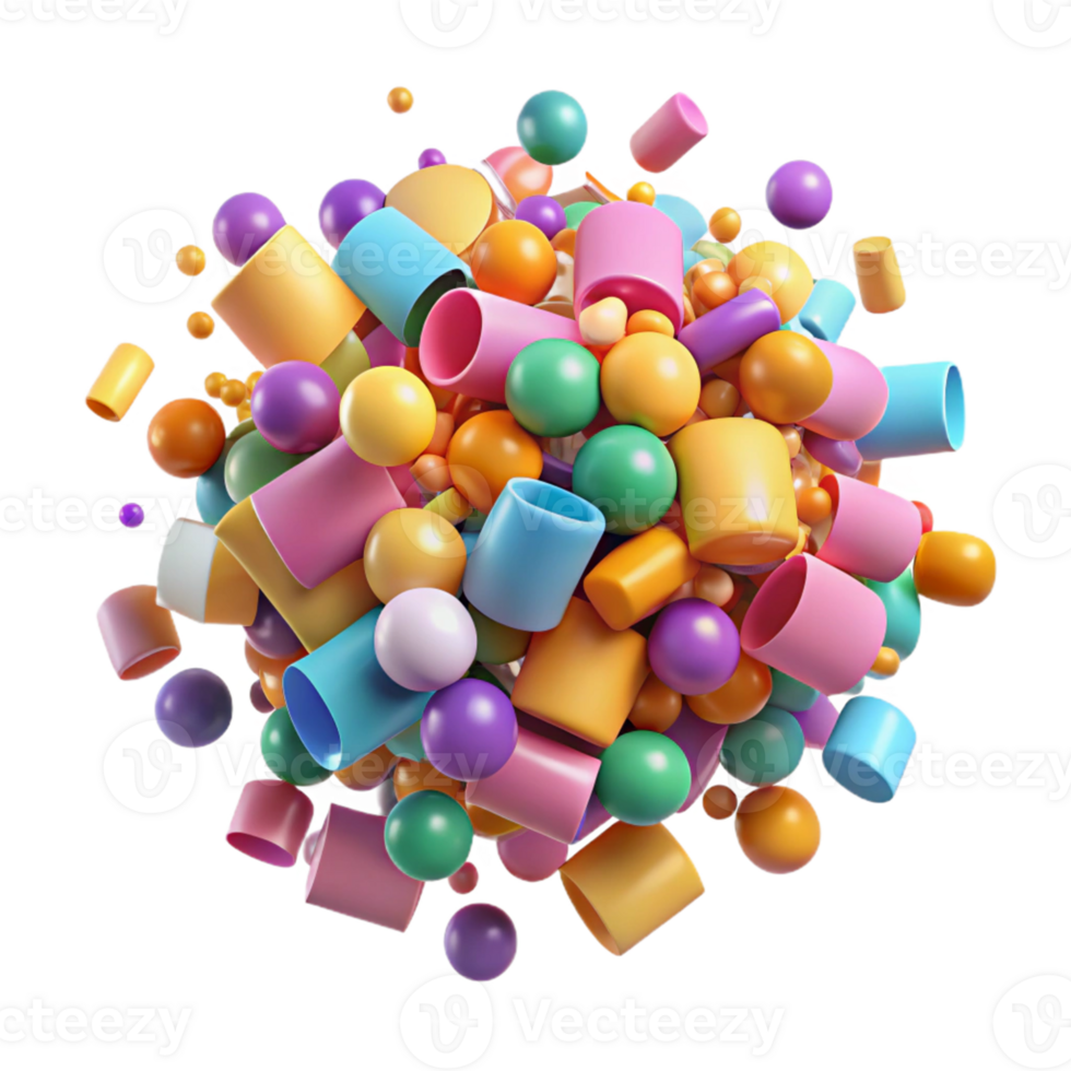 Colorful 3D Abstract Background of Spheres and Cylinders png