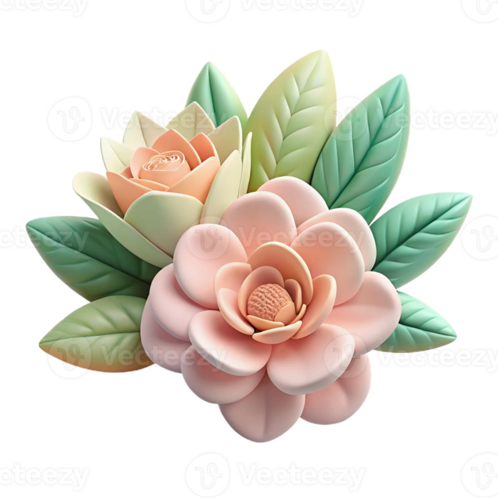 3D Render Pastel Flowers Bouquet Illustration png