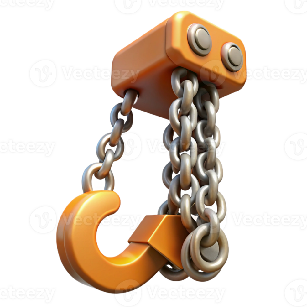 3D Render Orange Chain Hook Illustration png