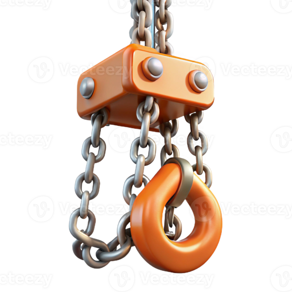 3D Render Orange Chain Hook Illustration png