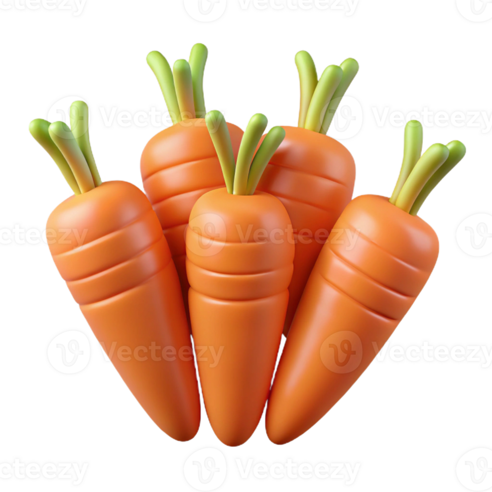 3D Render of Five Cartoon Carrots png