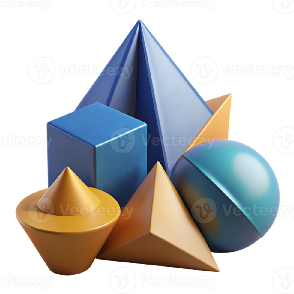 3D Render Blue and Gold Geometric Shapes png