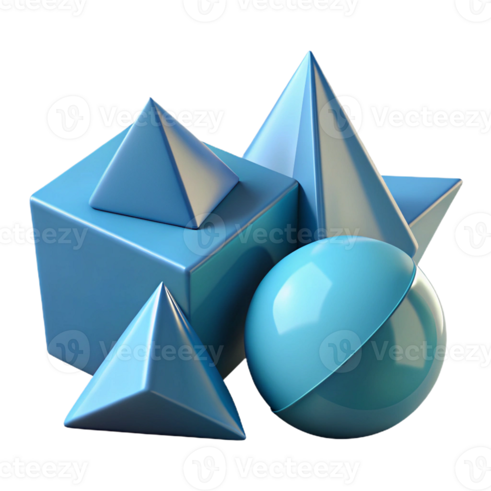 Abstract 3D Render Blue Geometric Shapes png