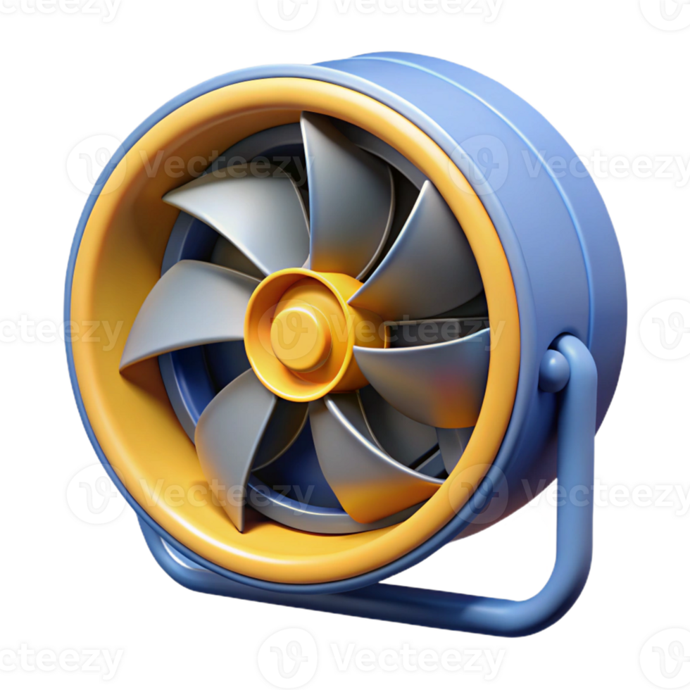 3D Render Yellow Blue Cartoon Fan png