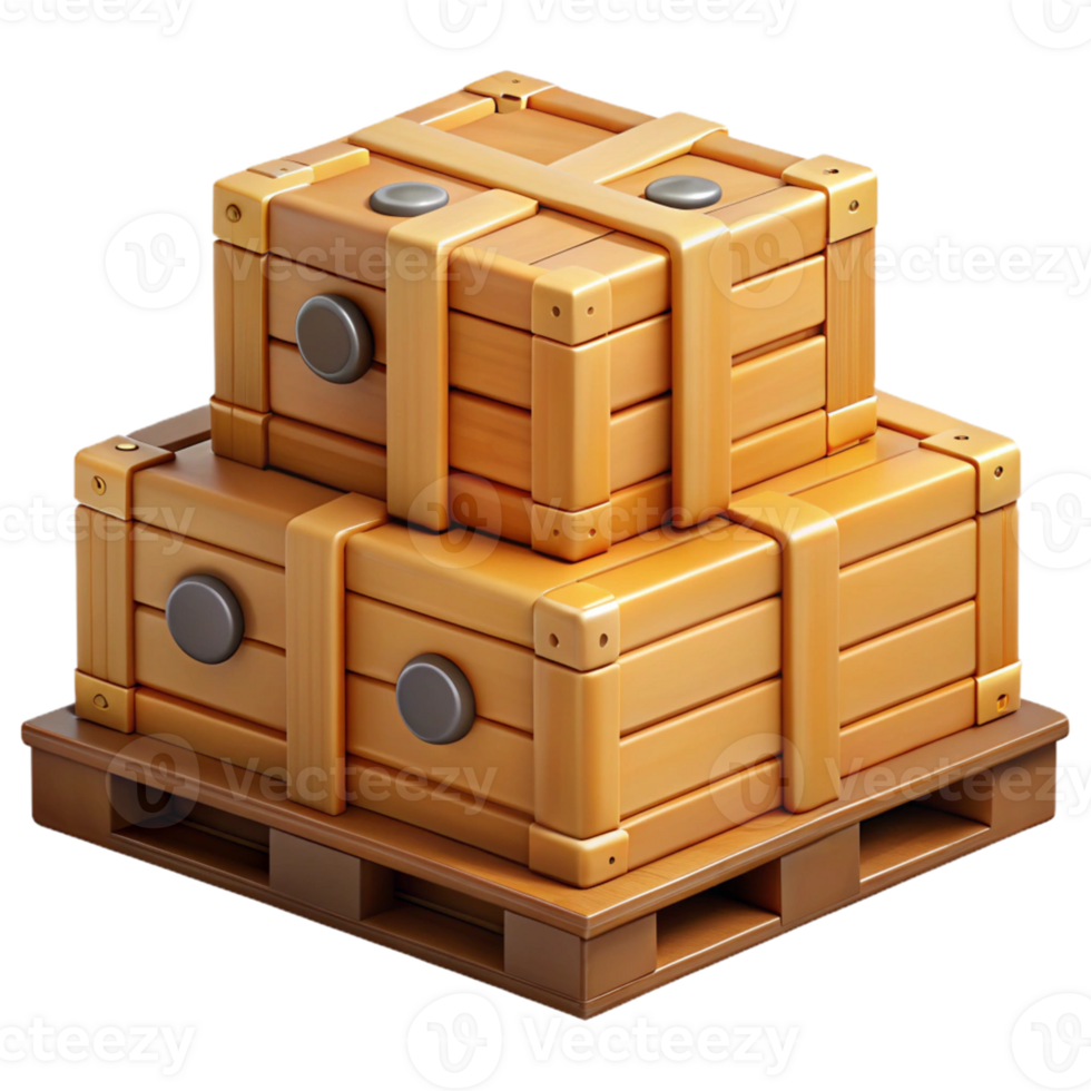 3D Render Stacked Wooden Crates on Pallet png